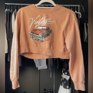 Forever 21 Vintage Car Graphic Cropped Sweatshirt - Peach